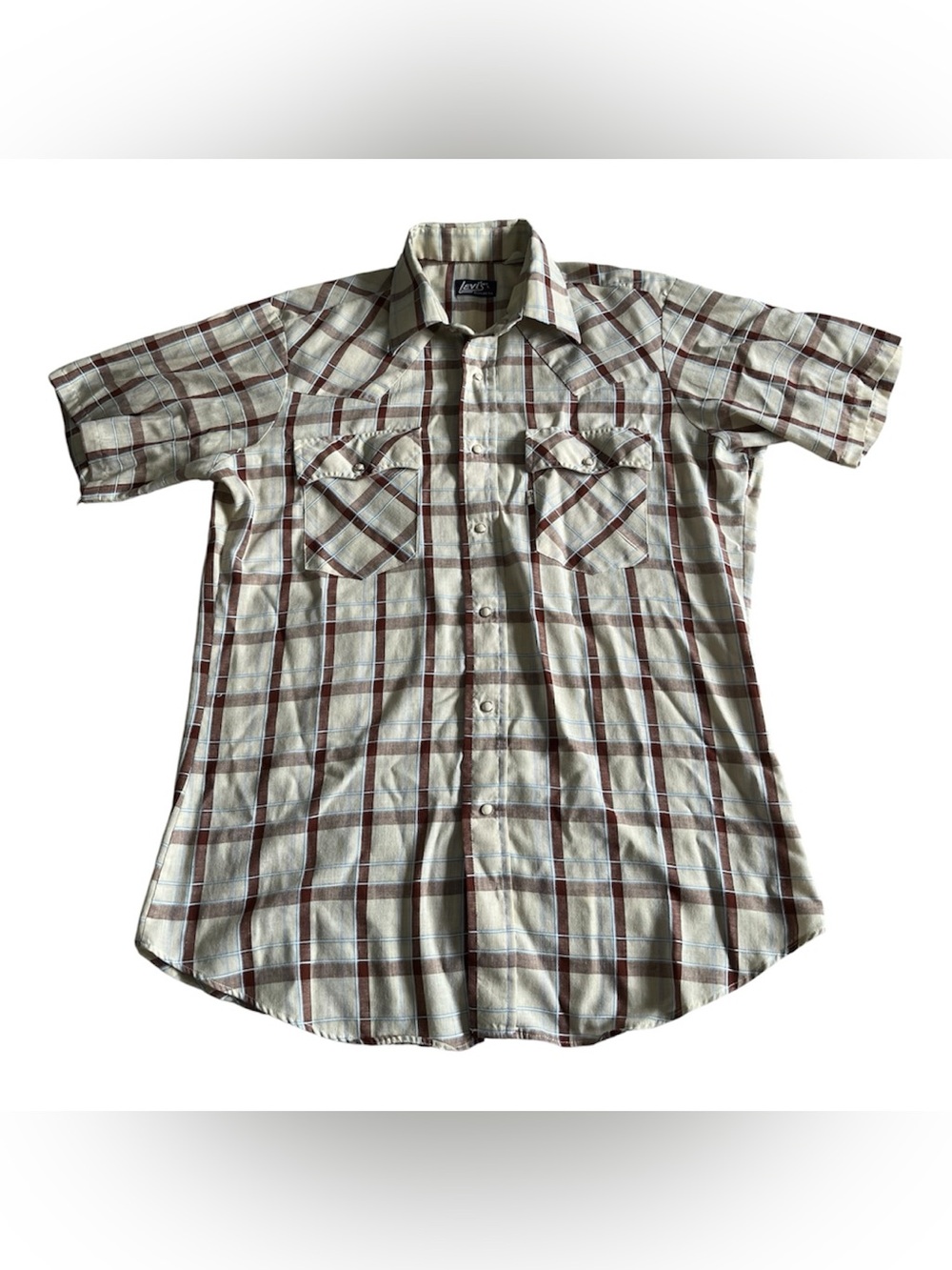 Vintage Levis Mens Large Plaid Western Pearl Snap Shirt 70s 80s Regular Fit